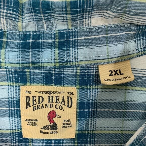 RedHead Shirt Mens 2XL Blue Green Button Down Plaid Modal Blend Short Sleeve - Picture 5 of 11
